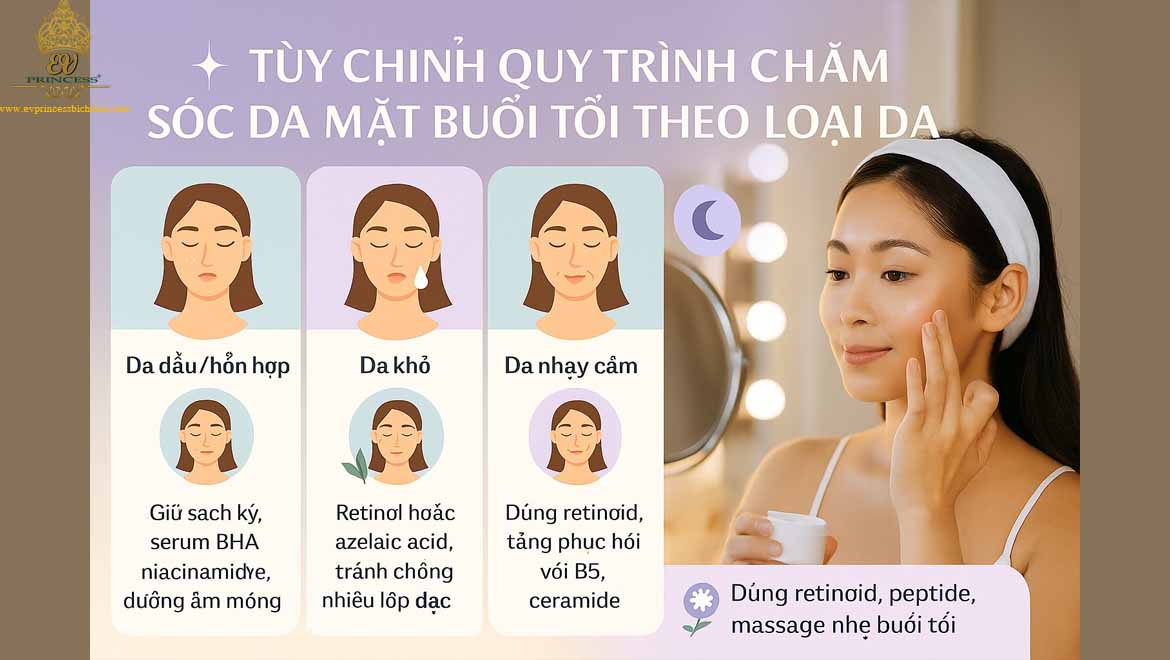 quy trinh cham soc da mat buoi toi