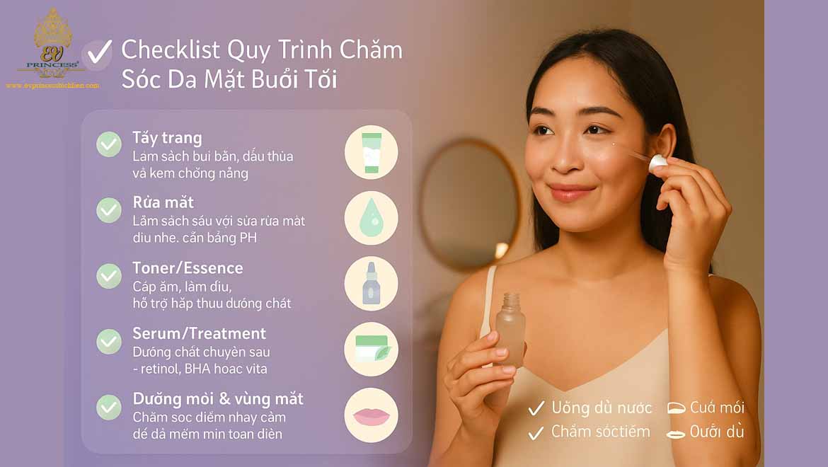 quy trinh cham soc da mat buoi toi